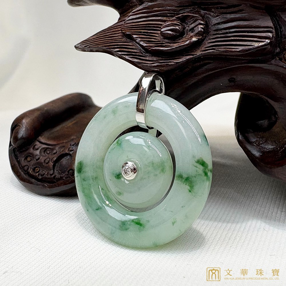 冰糯種飄綠花母子扣玉墜