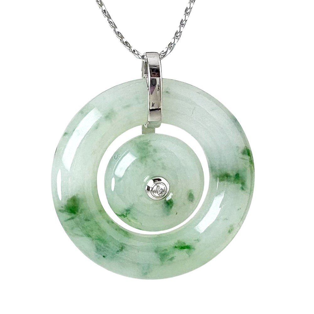 冰糯種飄綠花母子扣玉墜