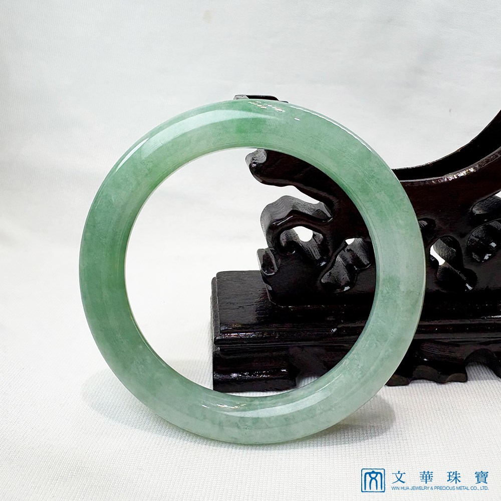  蘋果綠正圓條翡翠玉鐲 約18.5圍