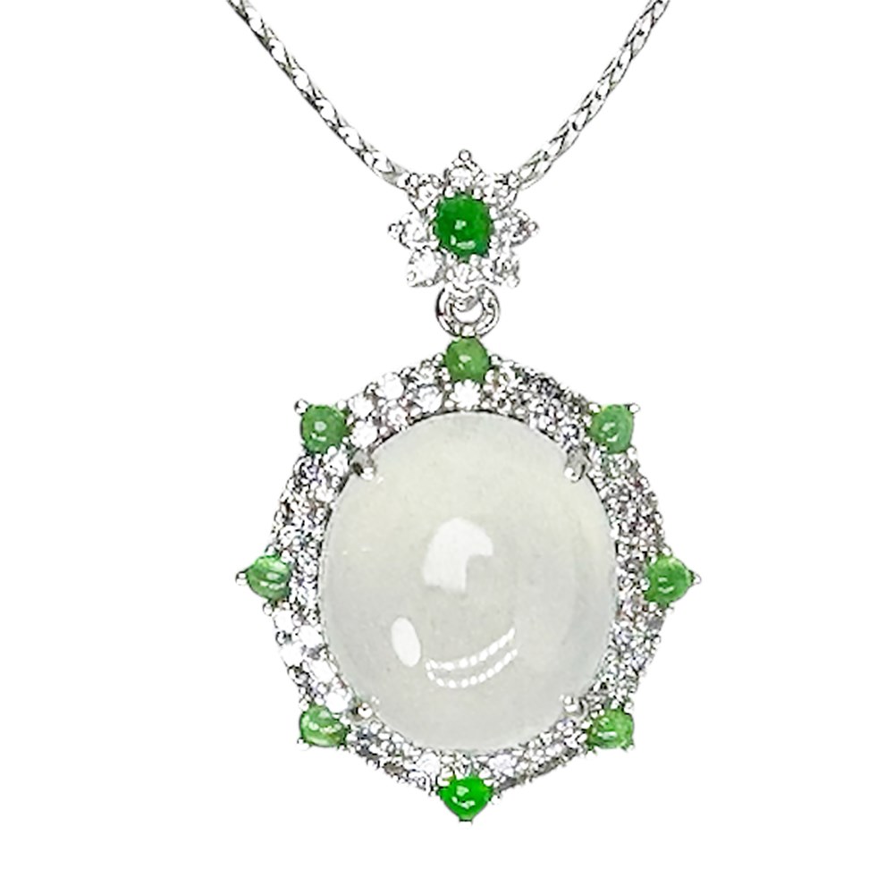 翠耀星華冰種蛋面翡翠鑽墜