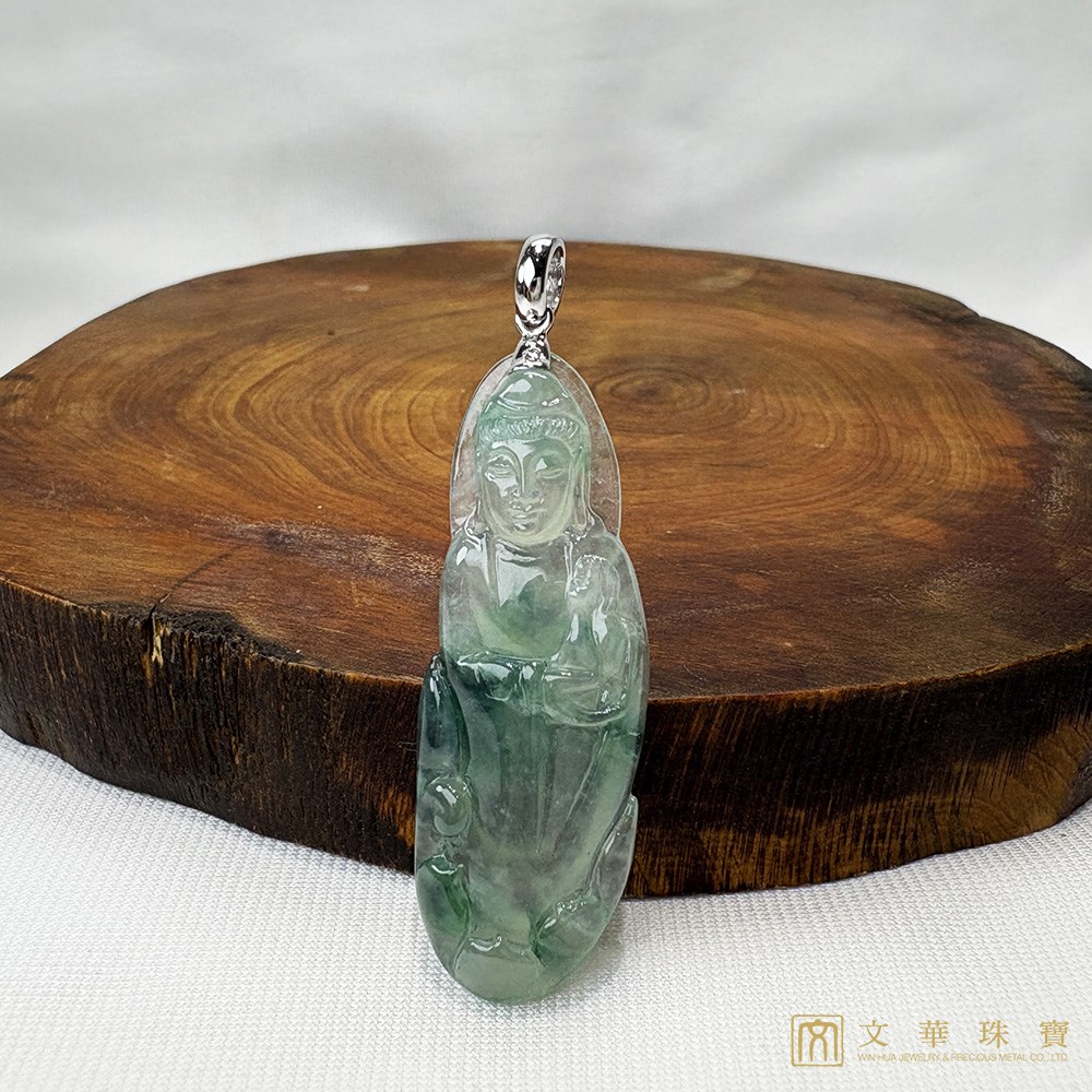 玻璃種飄花站觀音翡翠玉墜