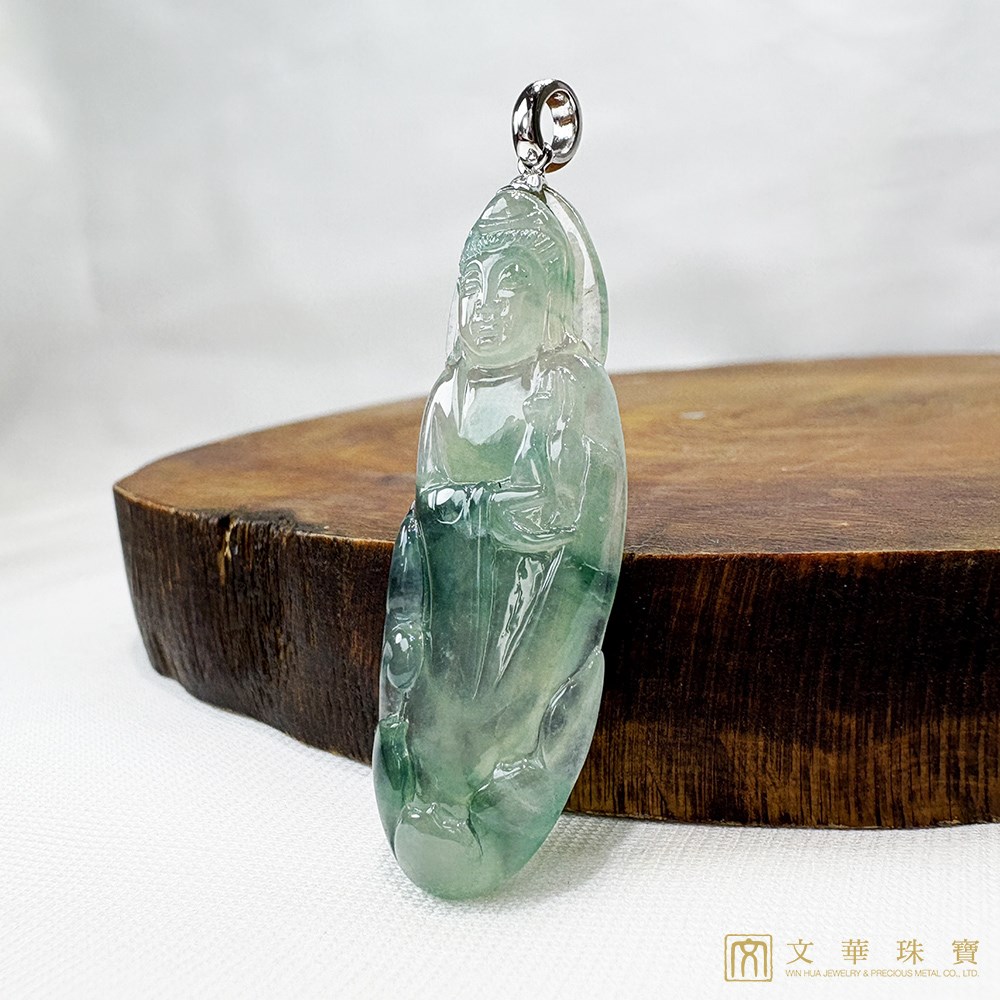 玻璃種飄花站觀音翡翠玉墜