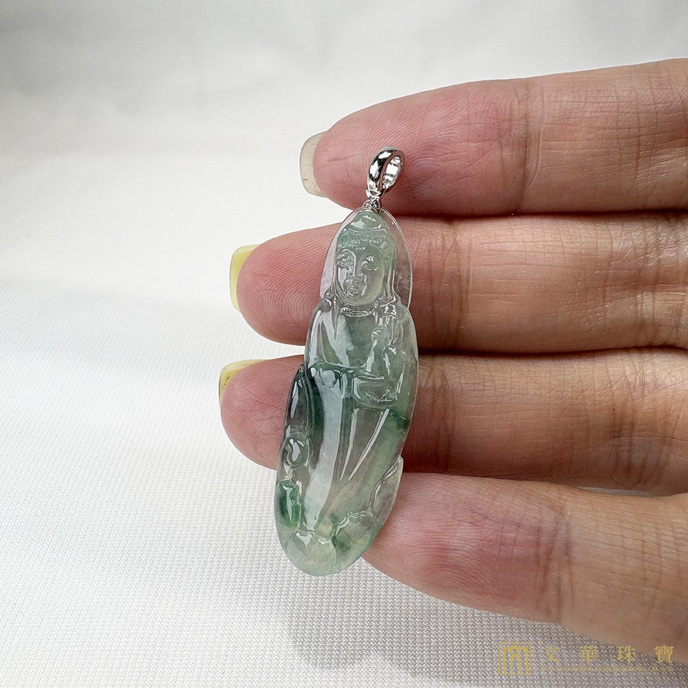 玻璃種飄花站觀音翡翠玉墜