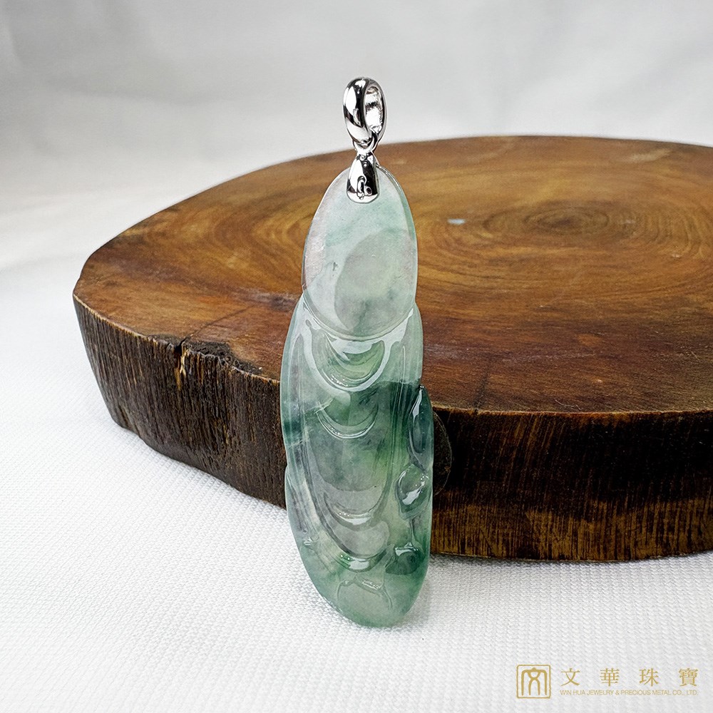 玻璃種飄花站觀音翡翠玉墜