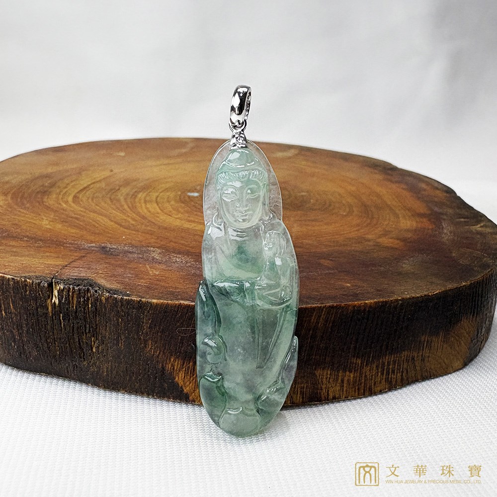 玻璃種飄花站觀音翡翠玉墜
