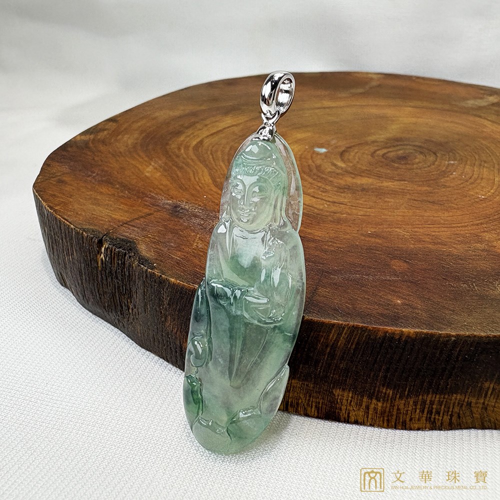 玻璃種飄花站觀音翡翠玉墜