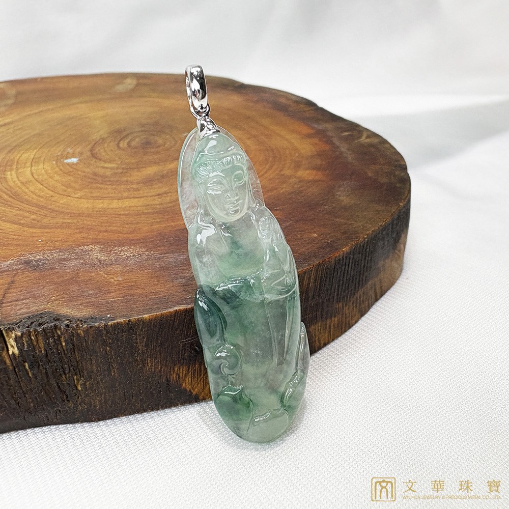 玻璃種飄花站觀音翡翠玉墜