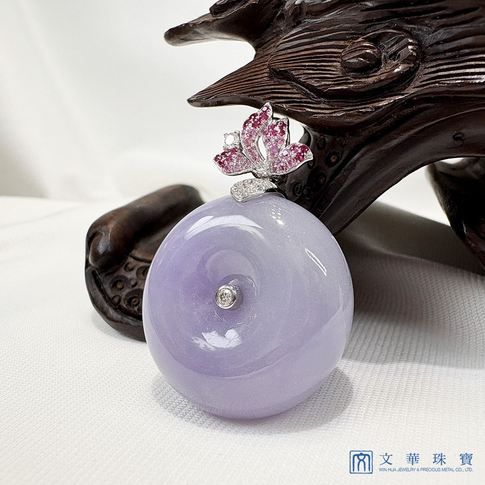 紫羅蘭蓮花平安扣翡翠玉墜