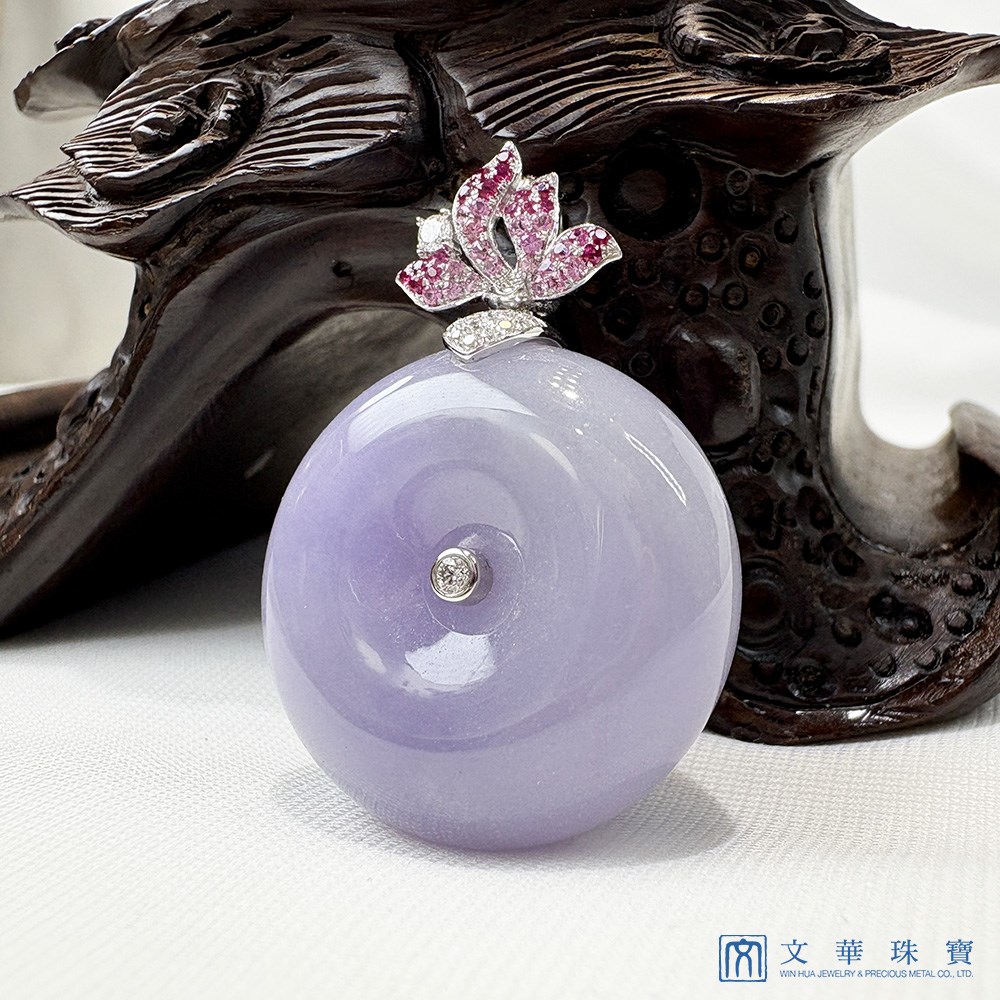 紫羅蘭蓮花平安扣翡翠玉墜