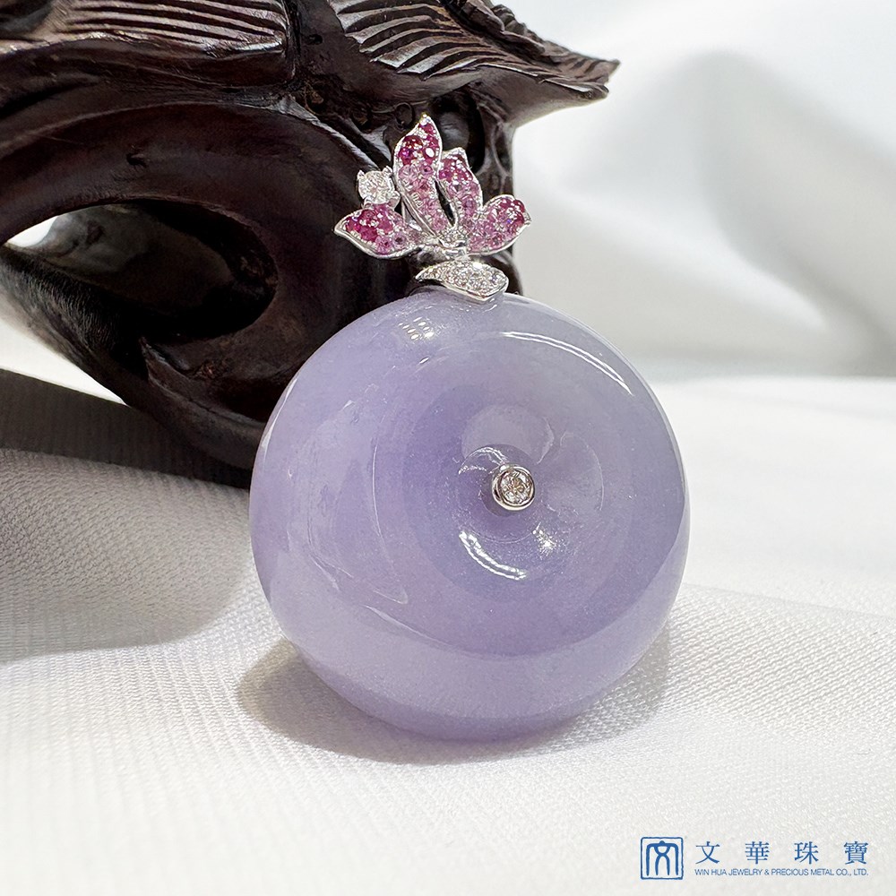 紫羅蘭蓮花平安扣翡翠玉墜