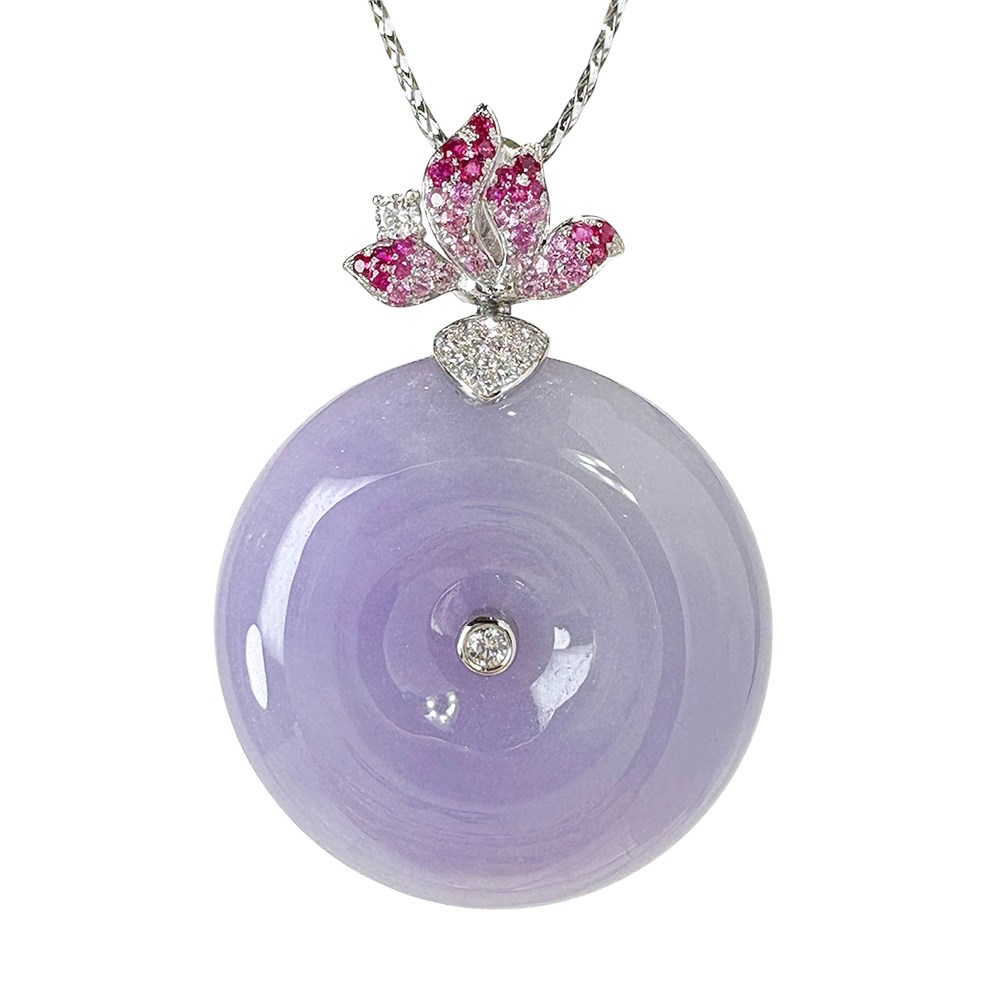 紫羅蘭蓮花平安扣翡翠玉墜