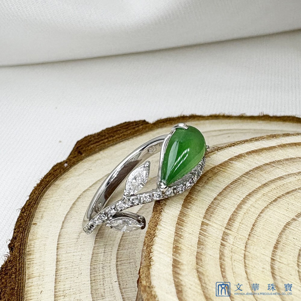 翡翠水滴藤蔓鑽戒 國際圍11號