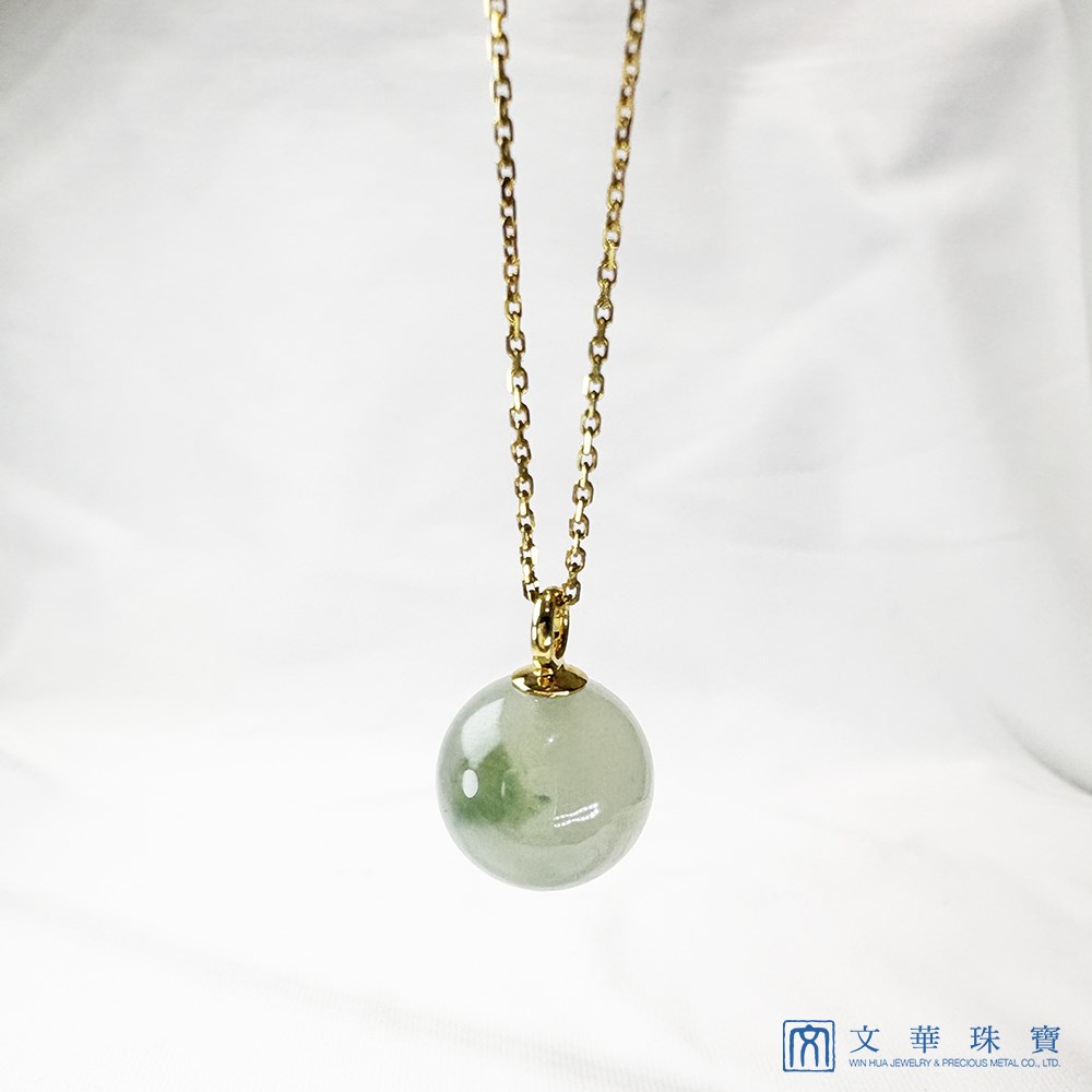冰種飄綠圓珠黃K玉墜 不含鍊