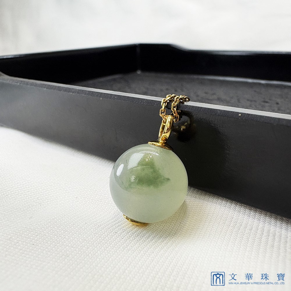 冰種飄綠圓珠黃K玉墜 不含鍊
