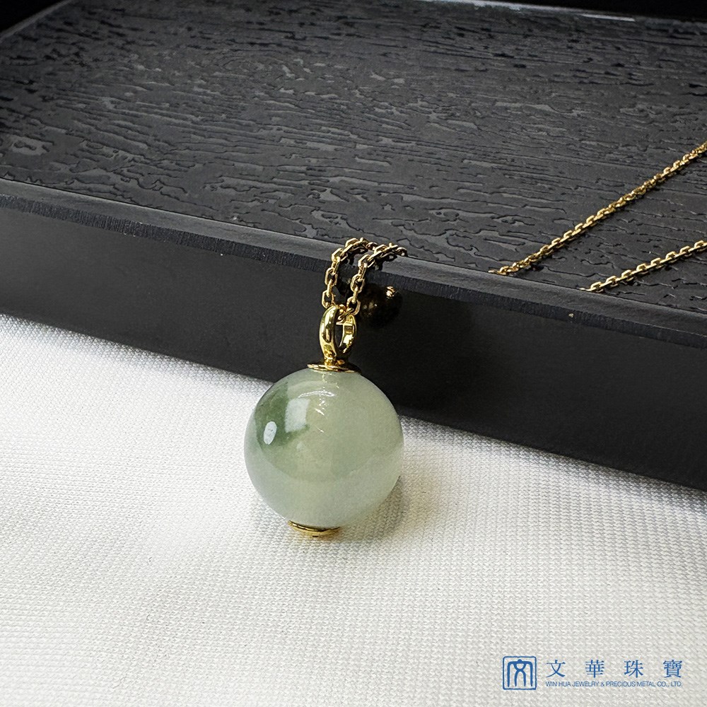 冰種飄綠圓珠黃K玉墜 不含鍊