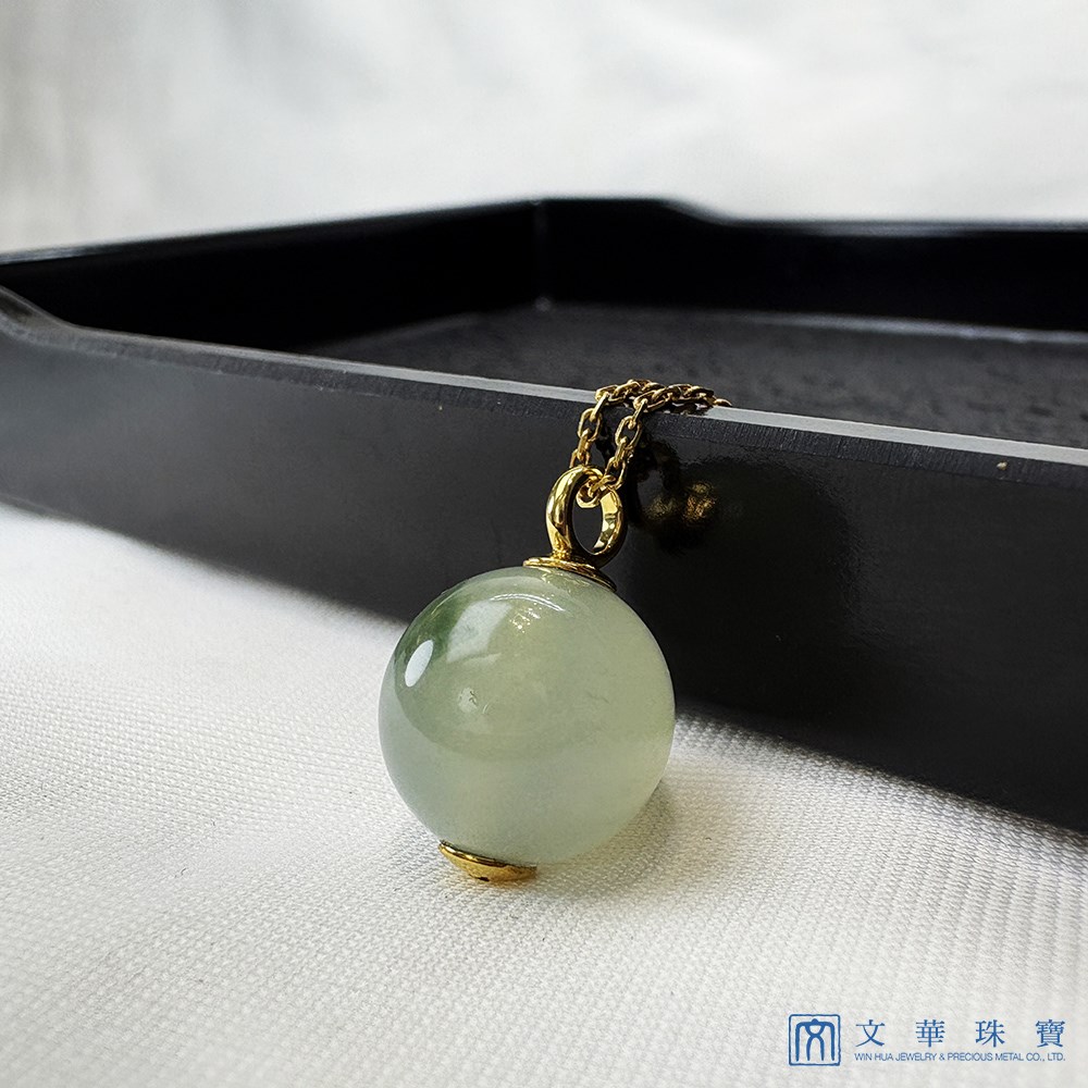 冰種飄綠圓珠黃K玉墜 不含鍊