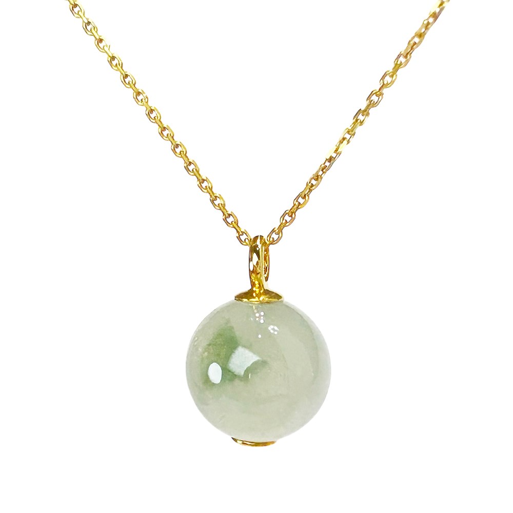 冰種飄綠圓珠黃K玉墜 不含鍊