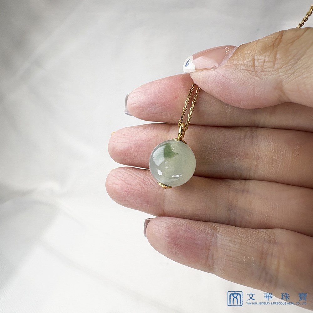 冰種飄綠圓珠黃K玉墜 不含鍊