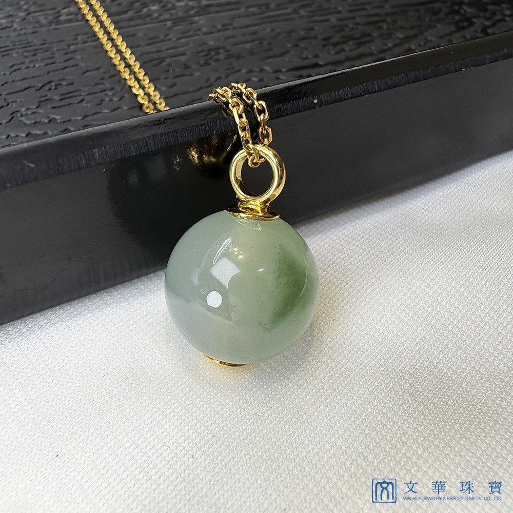 冰種飄綠圓珠黃K玉墜 不含鍊