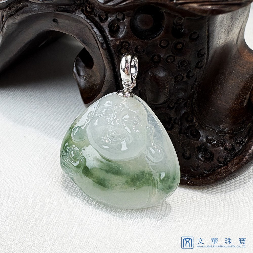 飄花圓滿彌勒佛翡翠玉墜