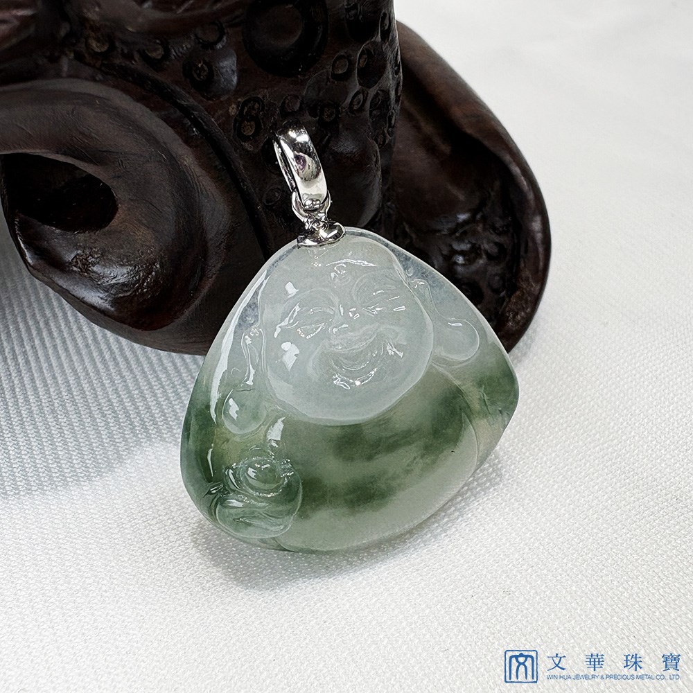 飄花圓滿彌勒佛翡翠玉墜