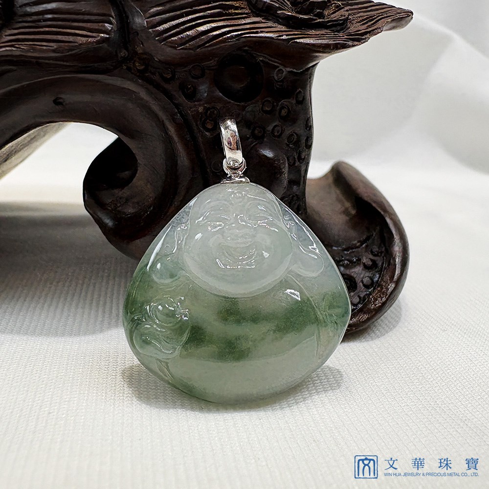 飄花圓滿彌勒佛翡翠玉墜