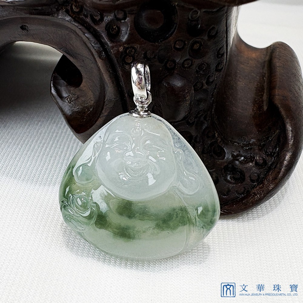 飄花圓滿彌勒佛翡翠玉墜