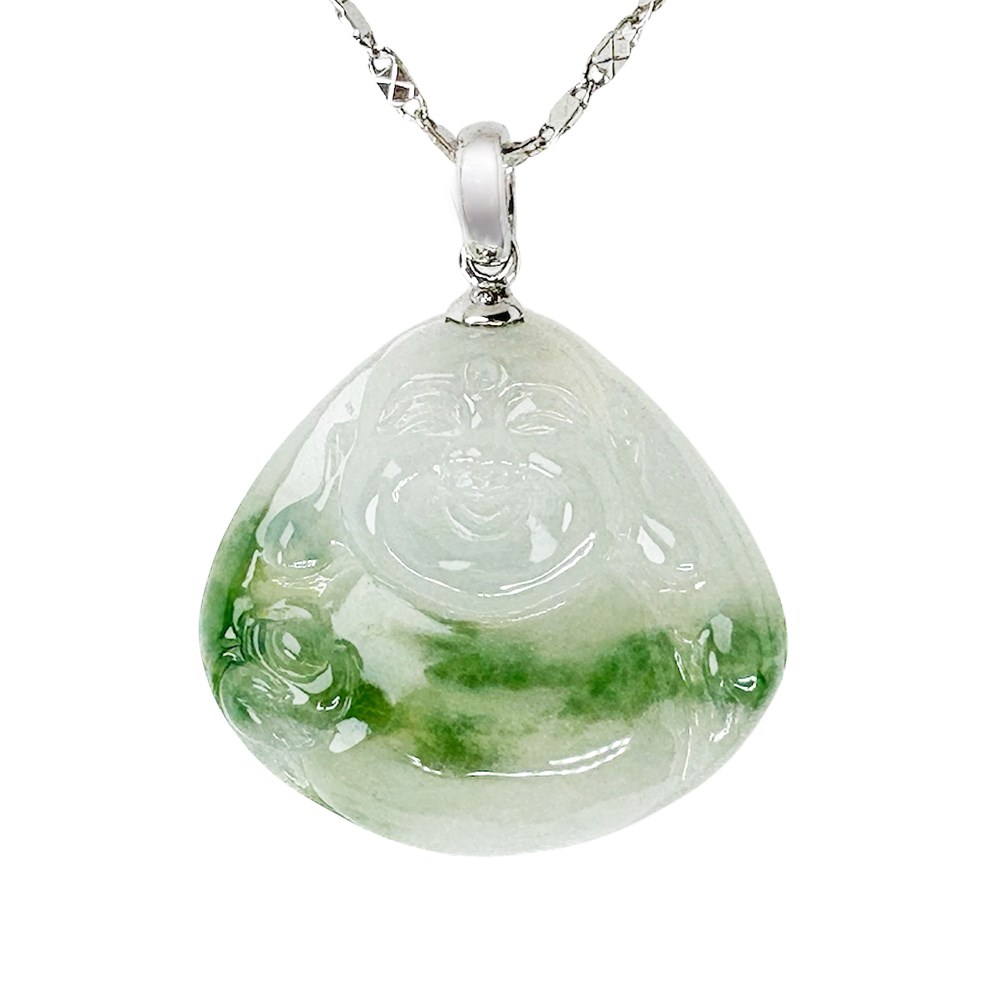 飄花圓滿彌勒佛翡翠玉墜