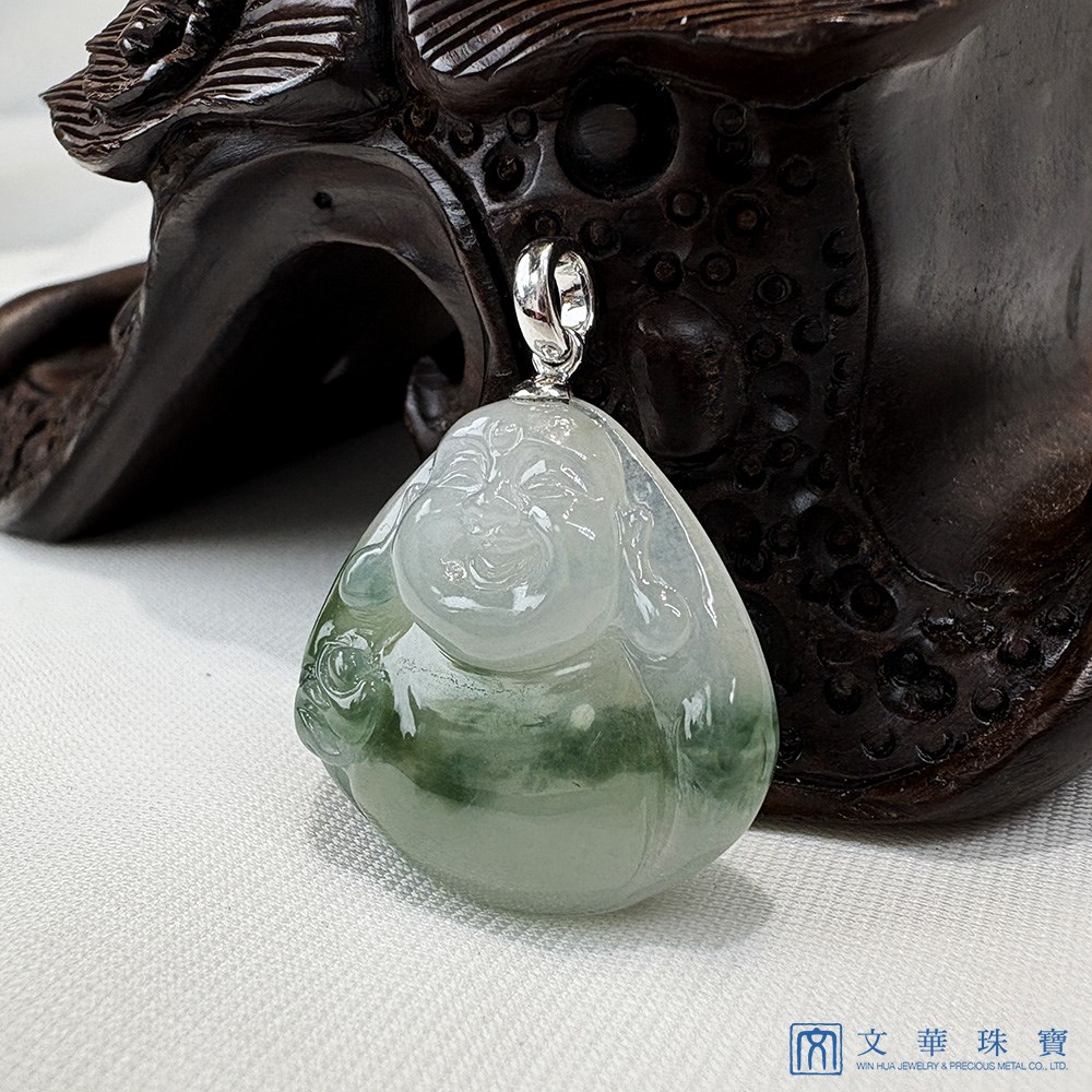 飄花圓滿彌勒佛翡翠玉墜
