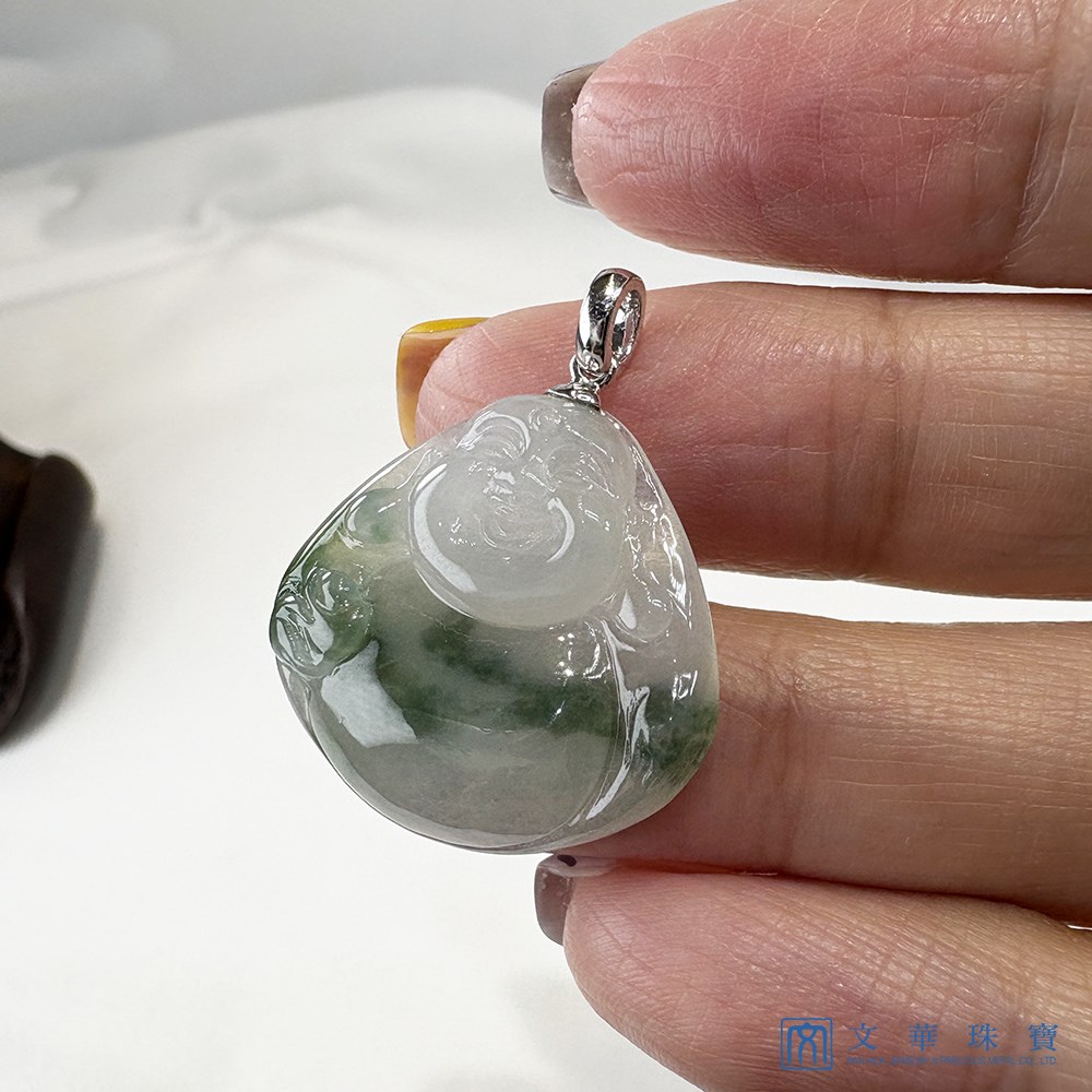 飄花圓滿彌勒佛翡翠玉墜
