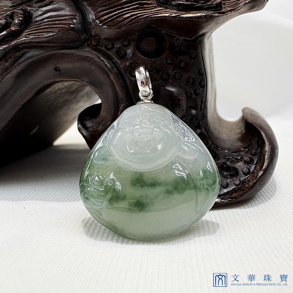 飄花圓滿彌勒佛翡翠玉墜