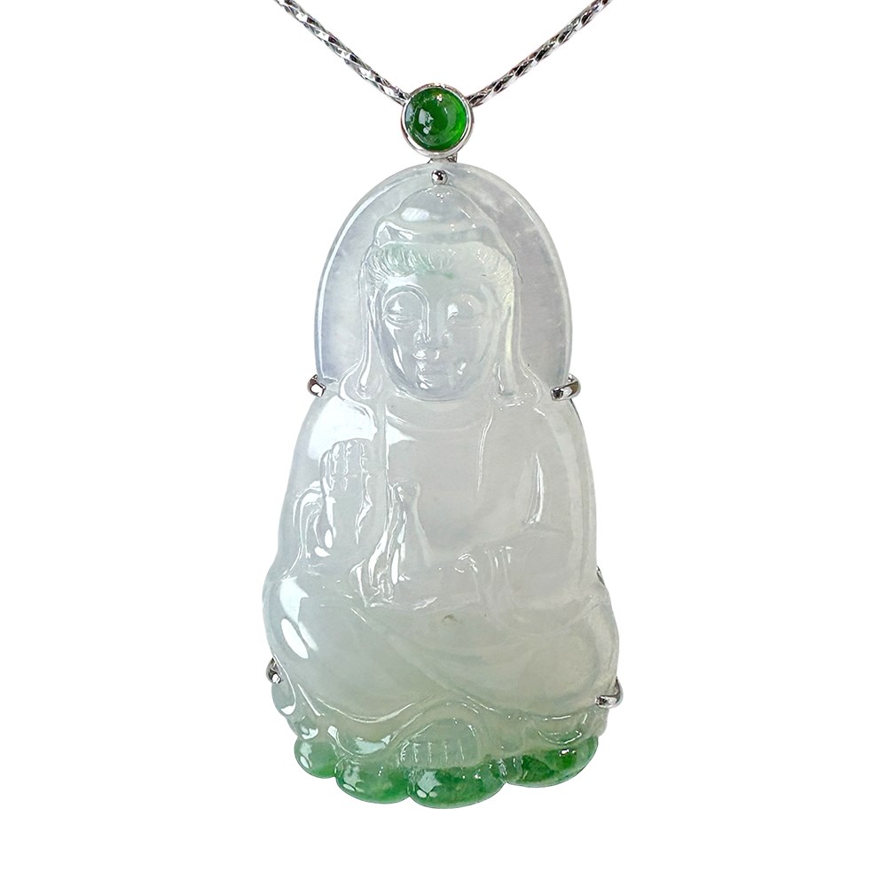 冰種帶翠觀音翡翠玉墜
