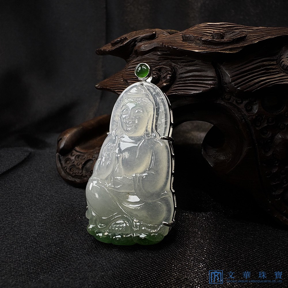 冰種帶翠觀音翡翠玉墜