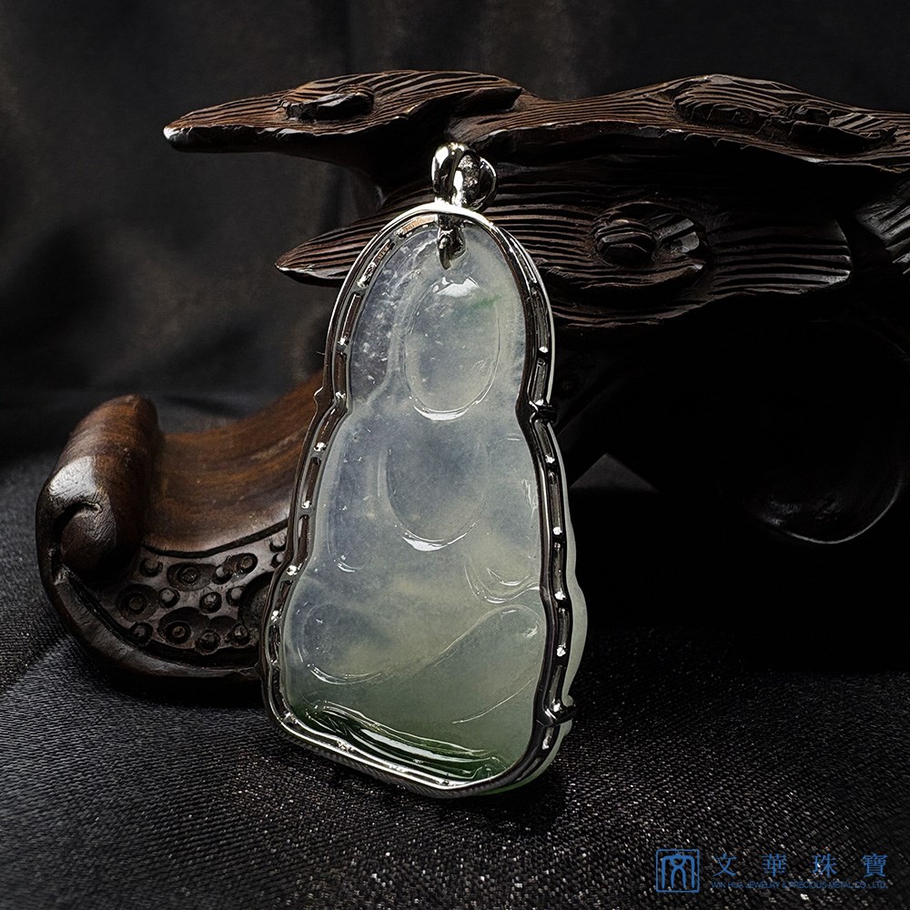 冰種帶翠觀音翡翠玉墜