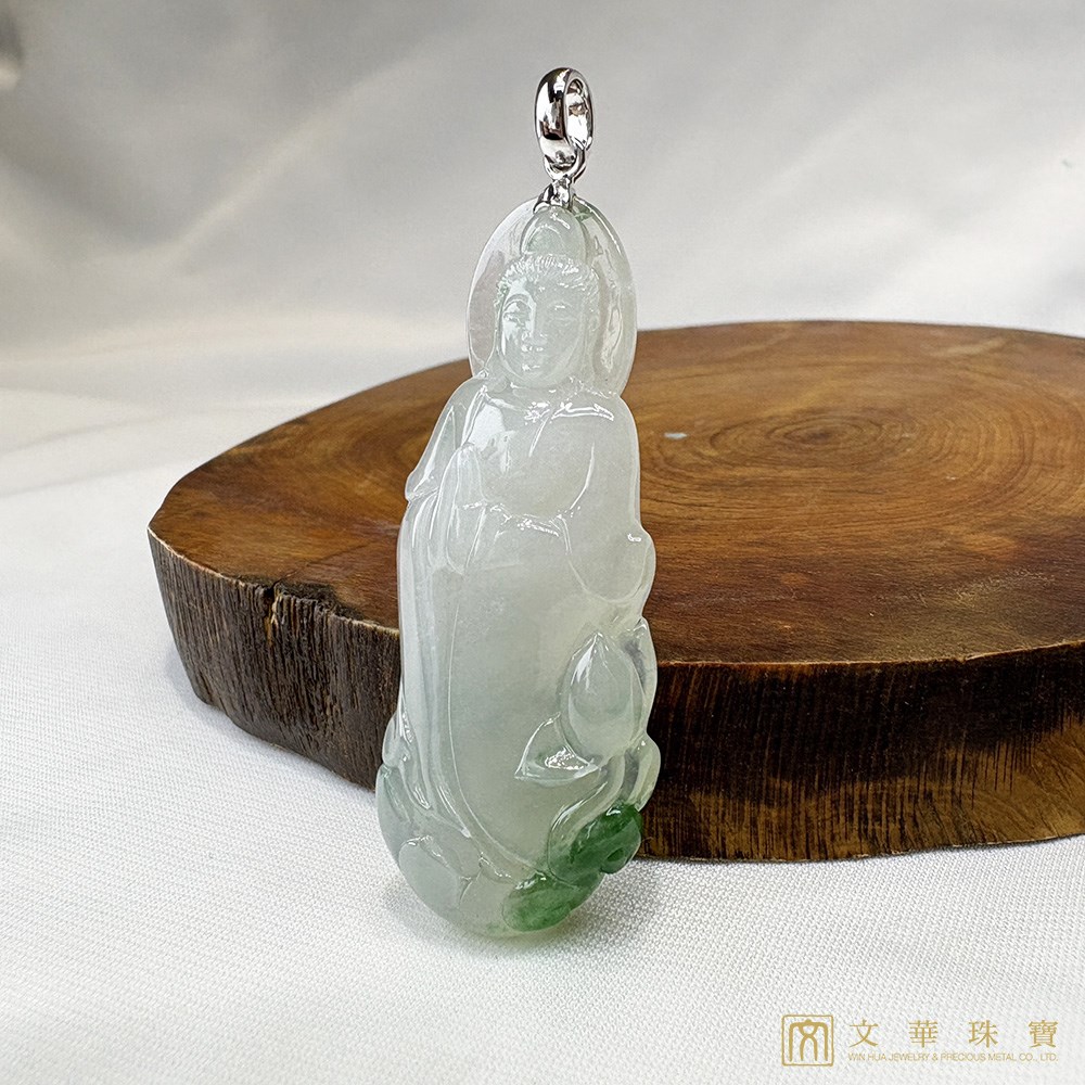 冰種帶翠綠立姿觀音玉墜