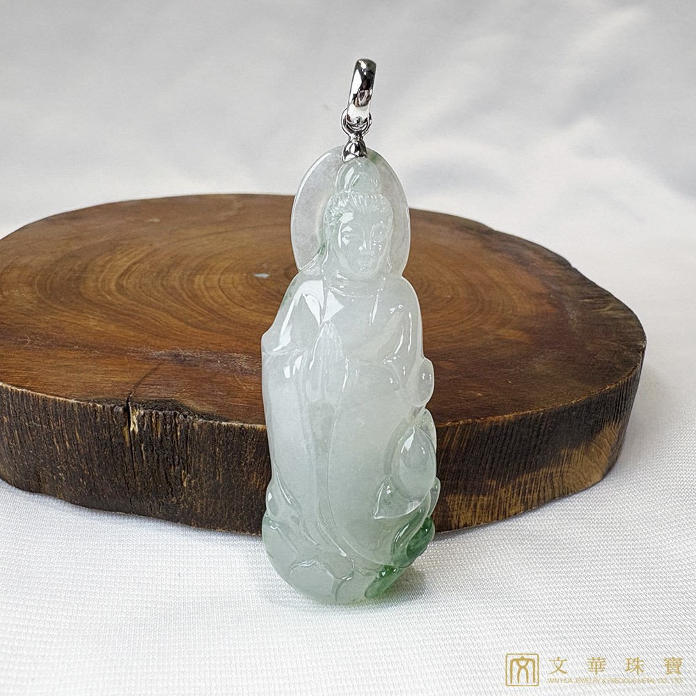 冰種帶翠綠立姿觀音玉墜
