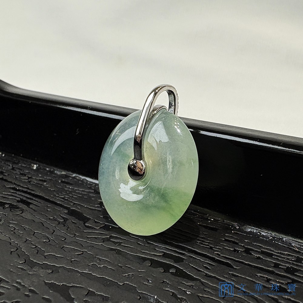 玻璃種芙蓉綠鑽耀平安扣翡翠玉墜