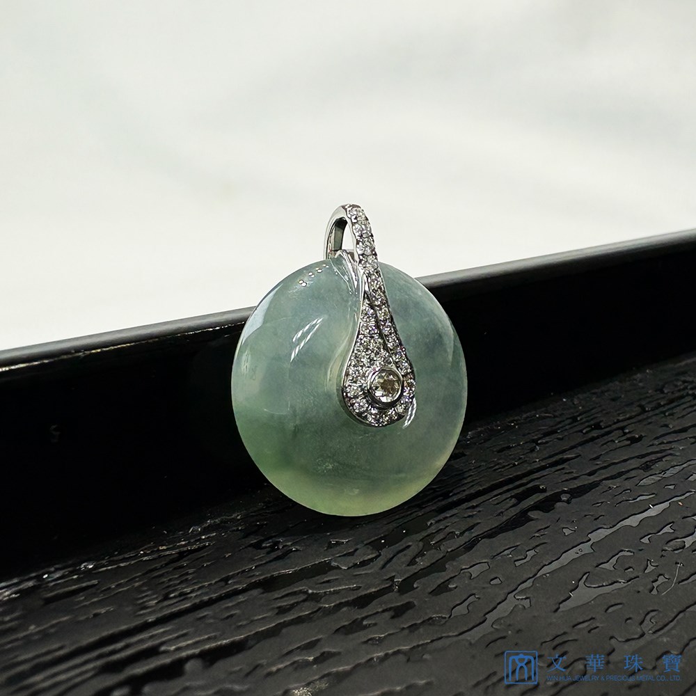 玻璃種芙蓉綠鑽耀平安扣翡翠玉墜