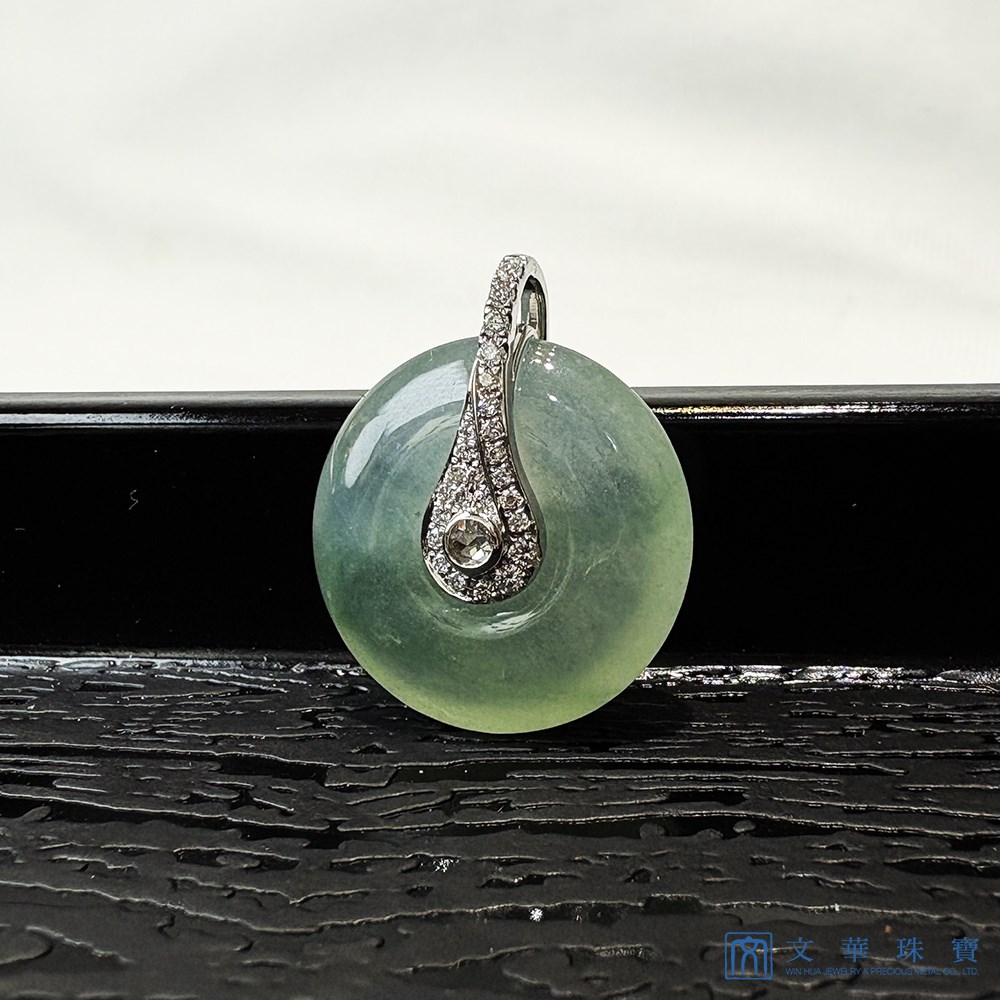 玻璃種芙蓉綠鑽耀平安扣翡翠玉墜