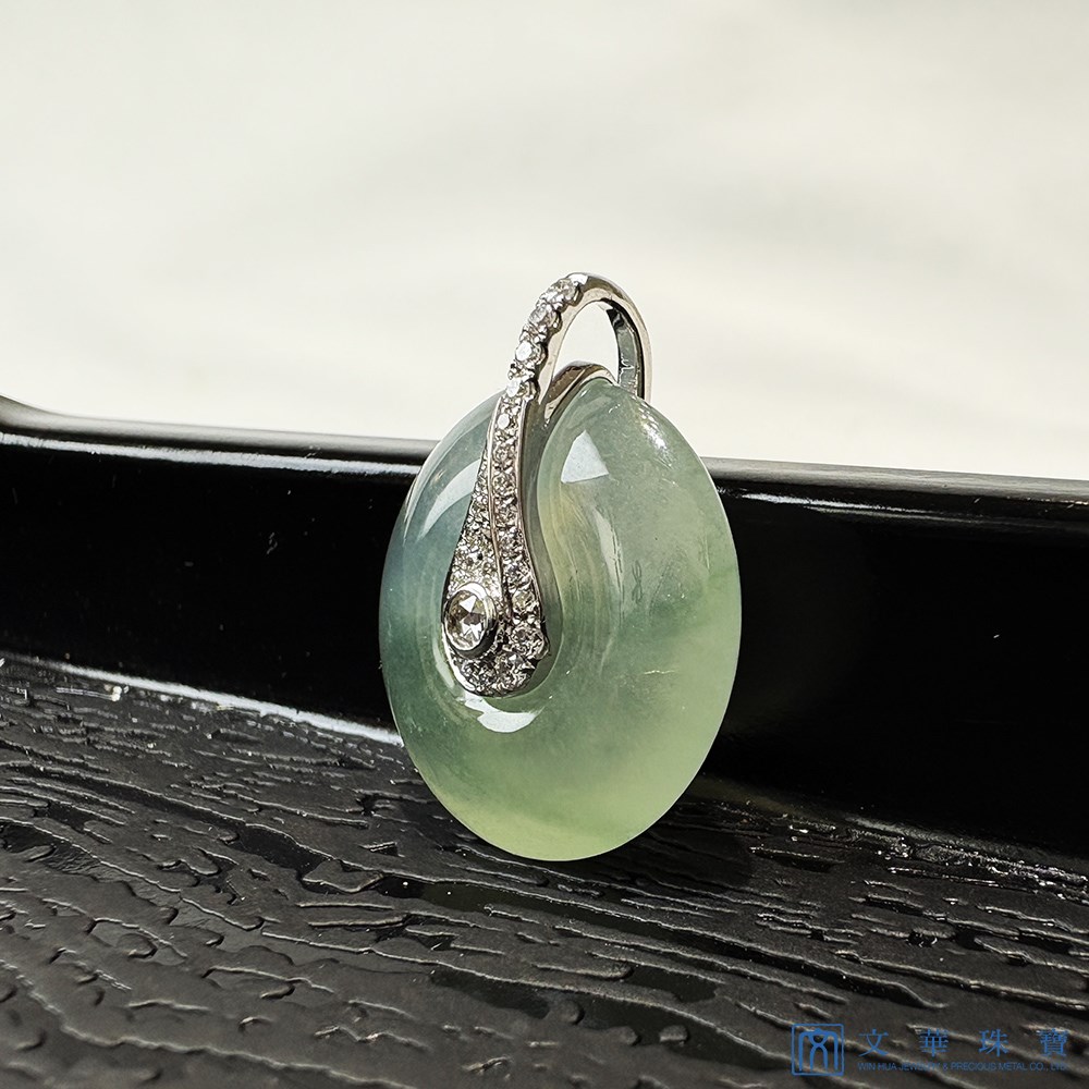 玻璃種芙蓉綠鑽耀平安扣翡翠玉墜