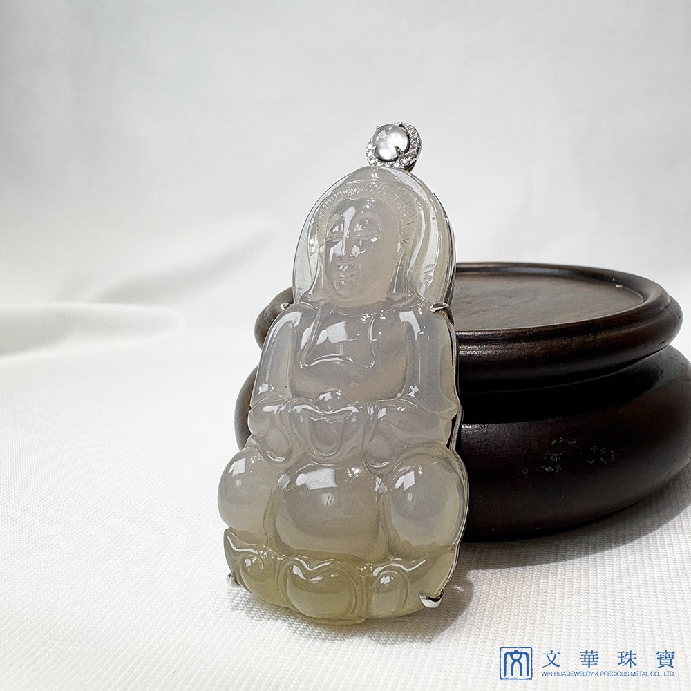 冰種帶茶金觀音翡翠玉墜
