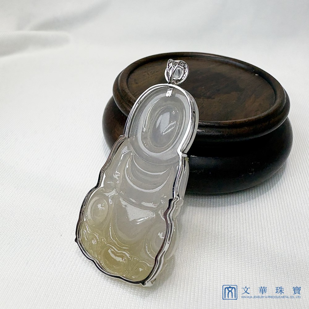 冰種帶茶金觀音翡翠玉墜