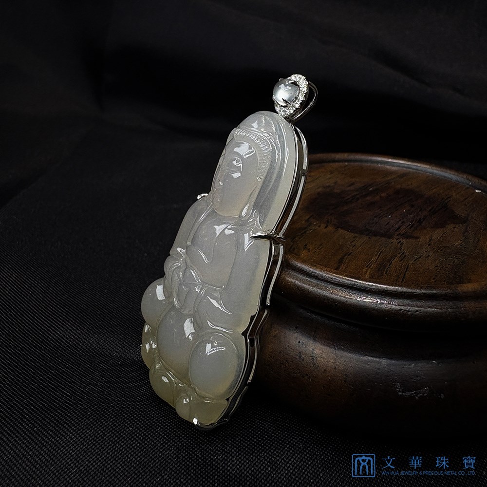 冰種帶茶金觀音翡翠玉墜