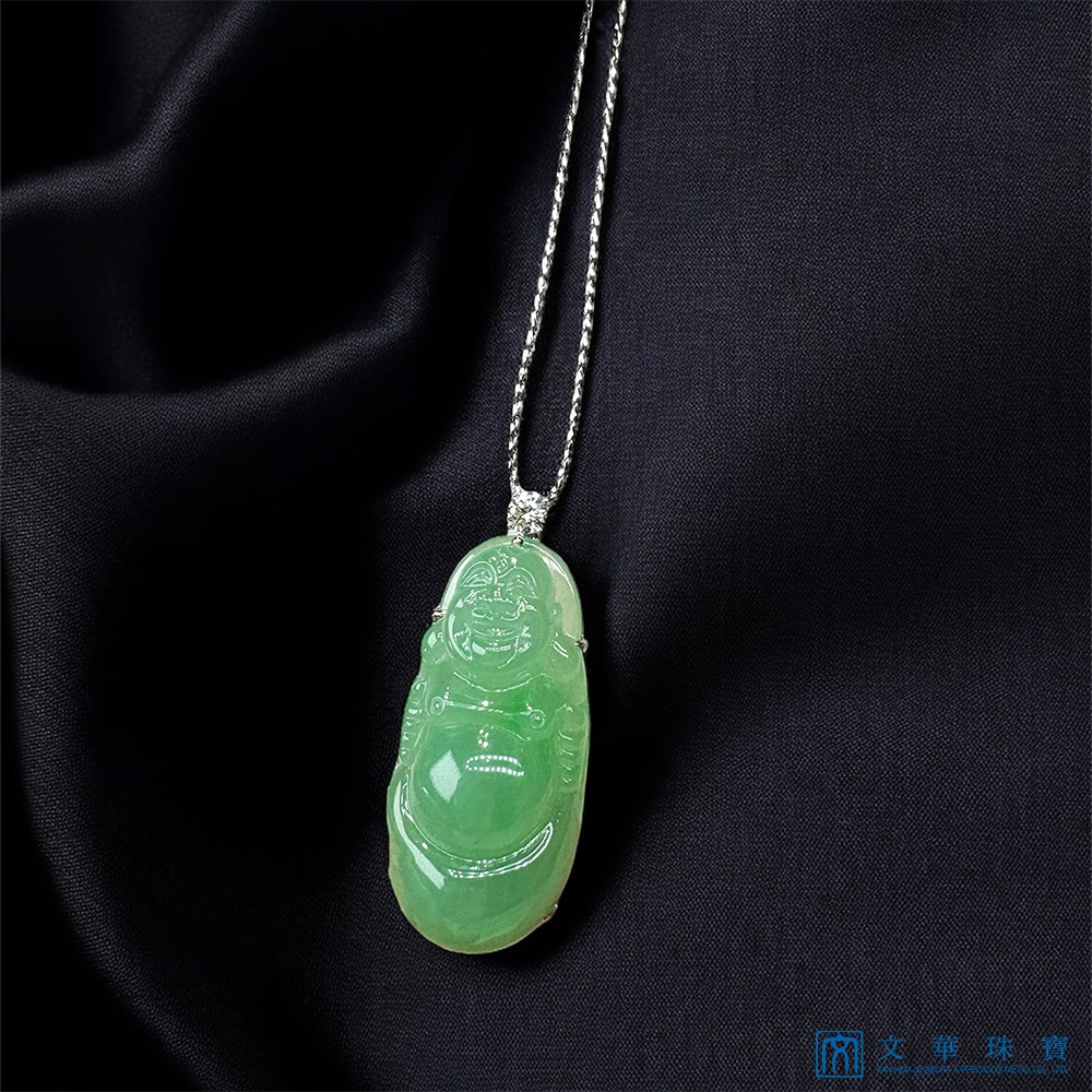 蘋果綠滿色彌勒佛翡翠玉墜 贈中國寶石鑑定證書