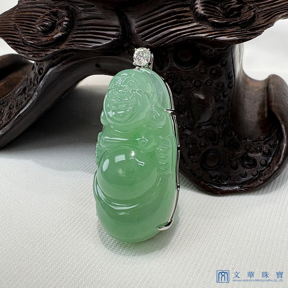 蘋果綠滿色彌勒佛翡翠玉墜 贈中國寶石鑑定證書