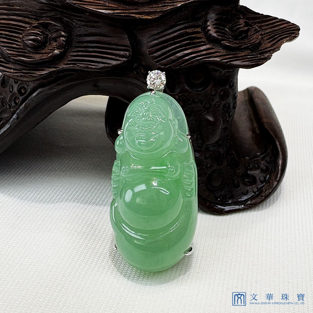 蘋果綠滿色彌勒佛翡翠玉墜 贈中國寶石鑑定證書