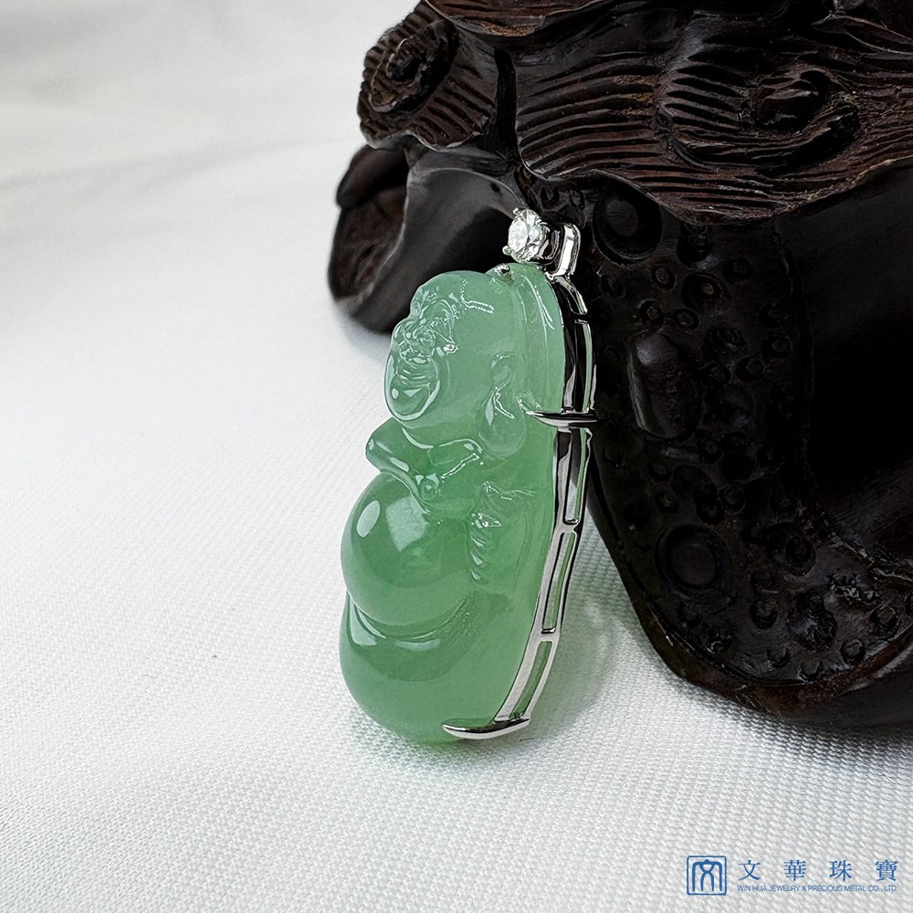 蘋果綠滿色彌勒佛翡翠玉墜 贈中國寶石鑑定證書