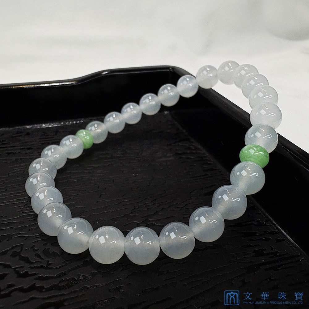 冰心綠意翡翠玉珠手鍊 約6.8mm 共28枚