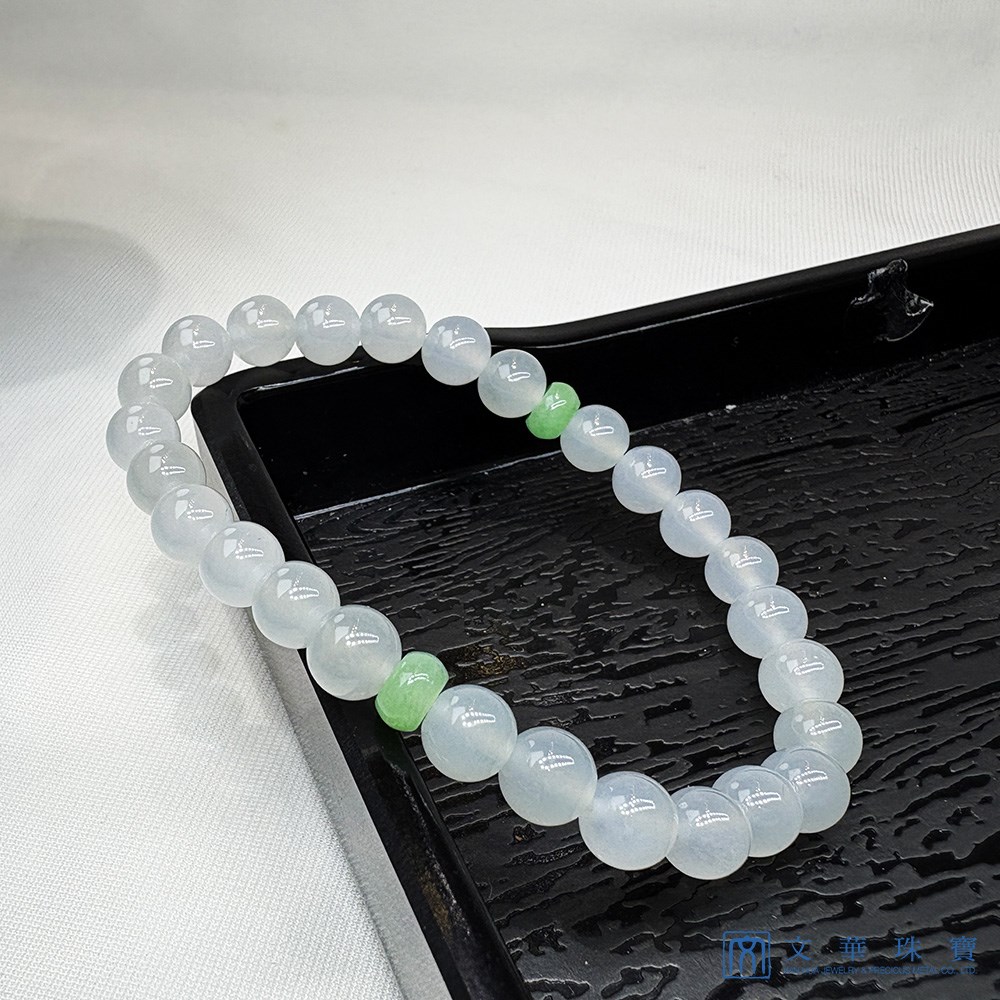 冰心綠意翡翠玉珠手鍊 約6.8mm 共28枚