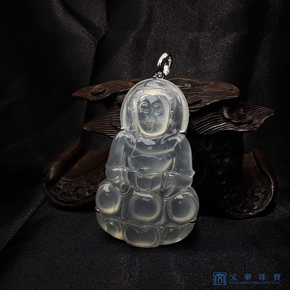玻璃種白月光大件觀音玉墜